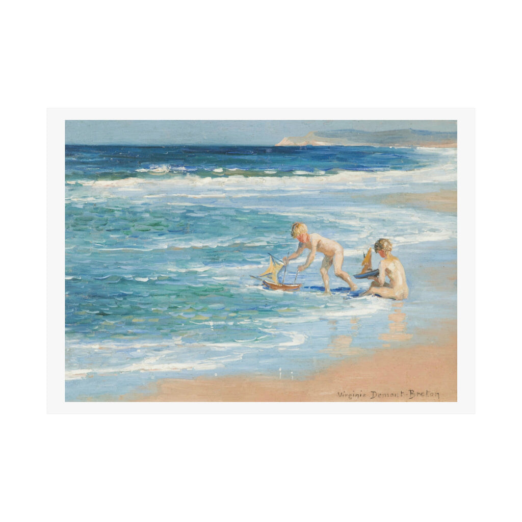 Virginie Demont-Breton The Little Boats Print, Enhanced Beach Scene, Children's Maritime Adventures Art Poster
