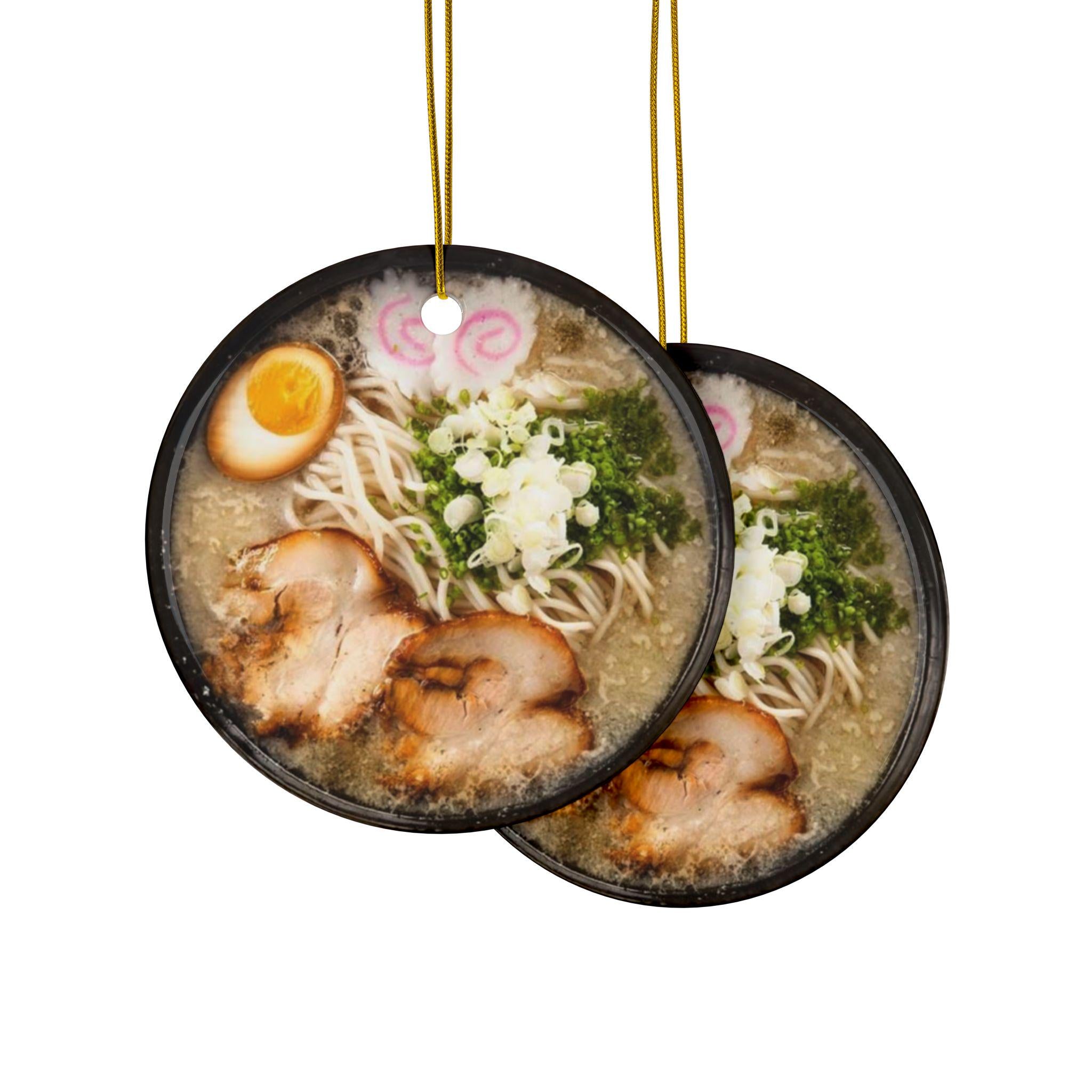 Japanese Ramen Ornament, Double-Sided Ceramic Decoration for Christmas Tree, Holiday Gift, Kitchen Decor, Gift for Foodies, Flat Surface