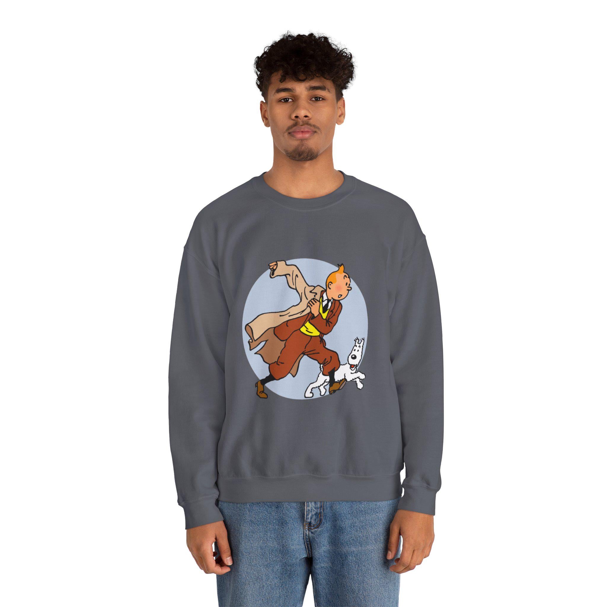 The Adventures of Tintin Crewneck Sweatshirt, Eco-Friendly Animation Attire, Childhood Nostalgia Gift, Sustainable Jumper, Multiple Colors
