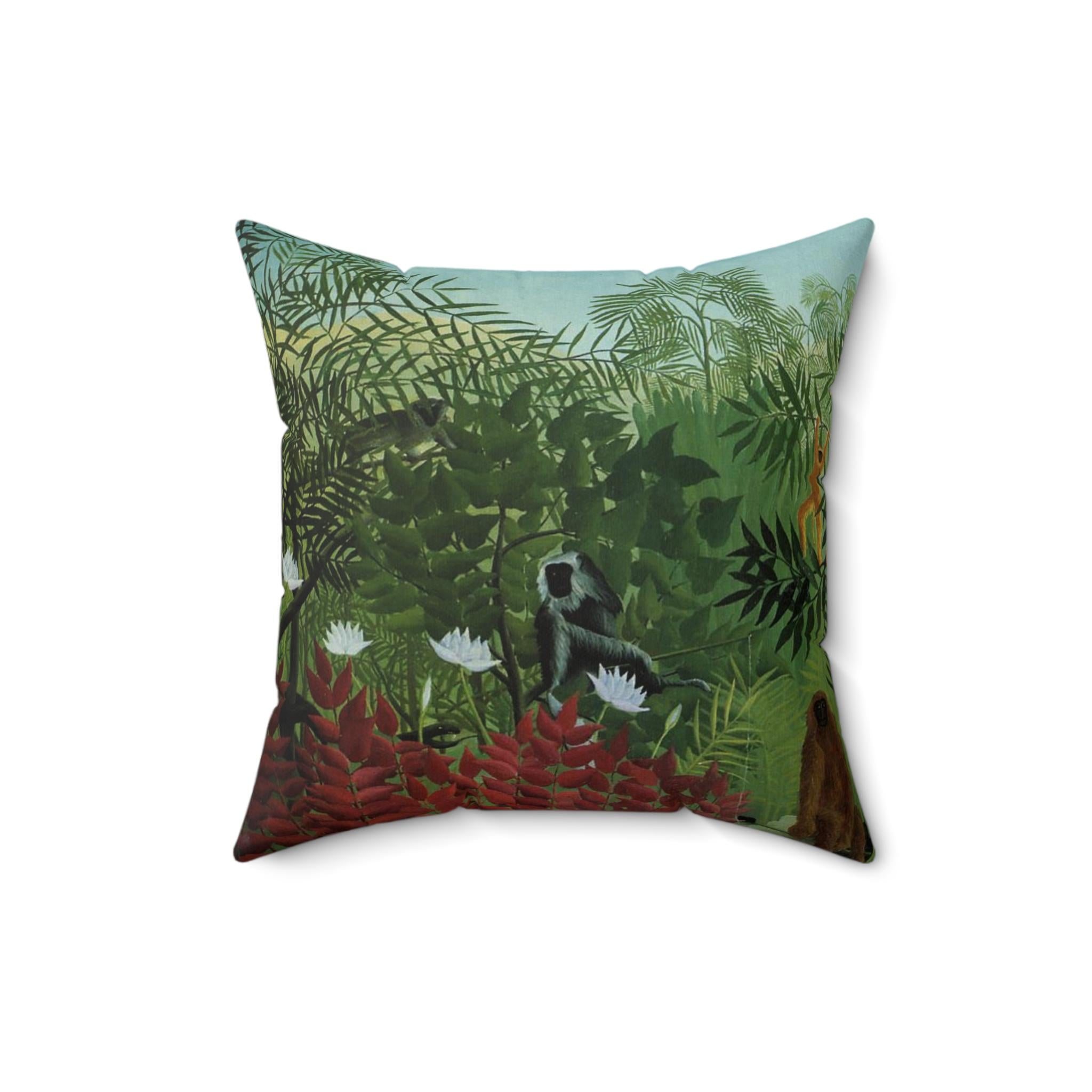 Henri Rousseau Pillow Tropical Forest with Apes and Snake, Art Lover's Home Decor, Artistic Square Throw Cushion, Perfect Decor Gift