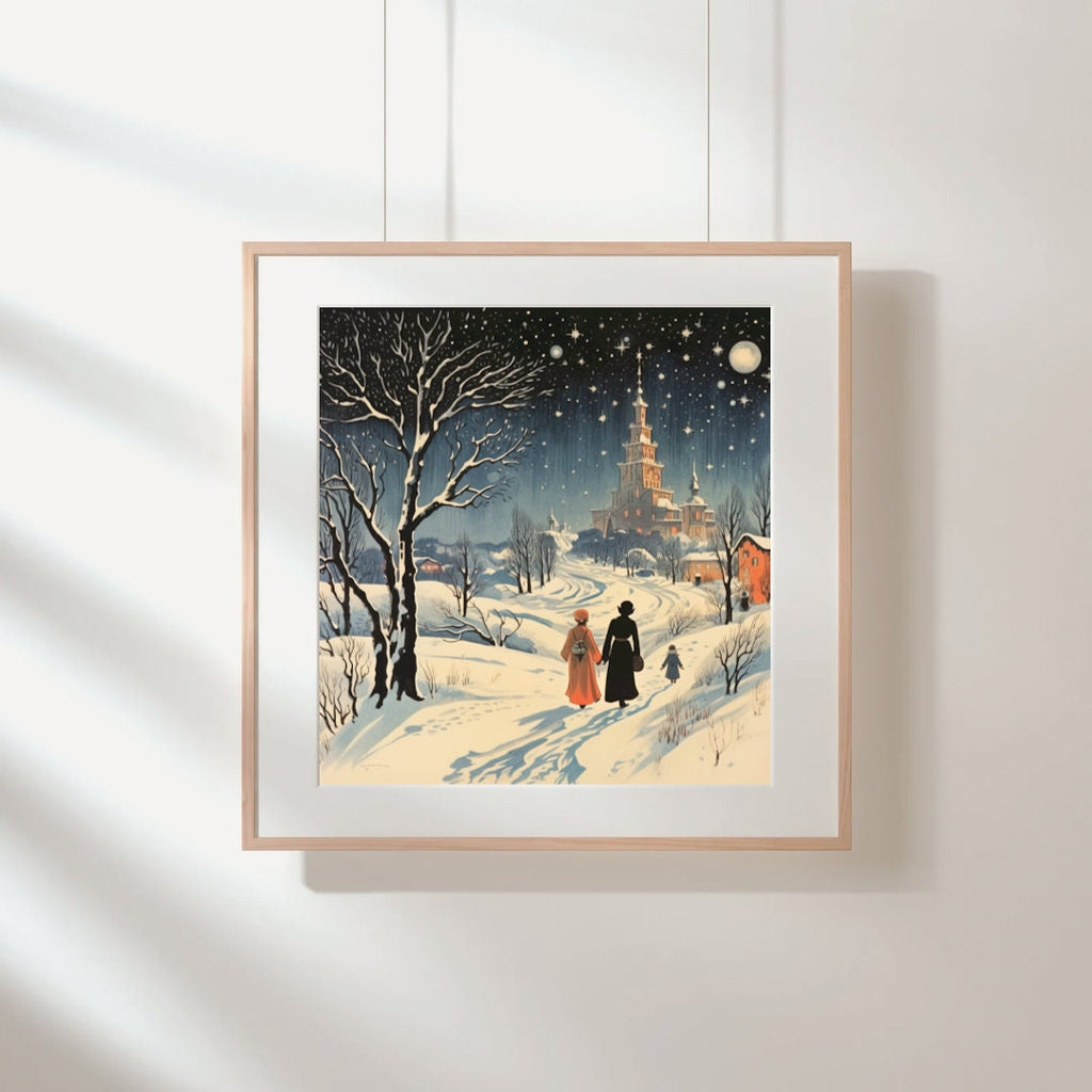 Doctor Zhivago Inspired Art Poster, Winter Night Landscape, Illustration Wall Decor