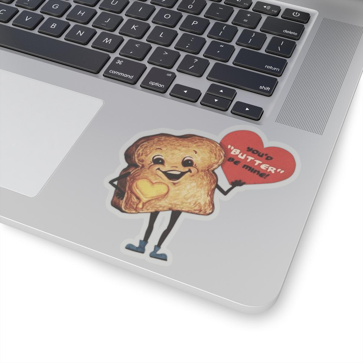 Funny Retro Romantic Sticker, Vintage St Valentines Day, Butter Be Mine Decal, Nostalgic Cute Heartfelt Toast for Loved Ones and Foodies