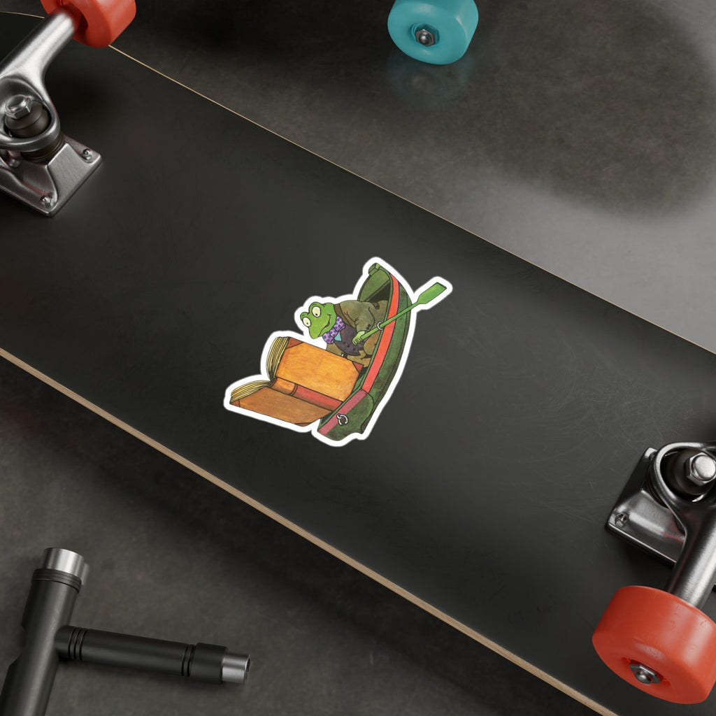 Vintage Frog Reading Sticker, Kiss Cut Vinyl Decal, Perfect for Laptops and Water Bottles, Gift for Book Lovers