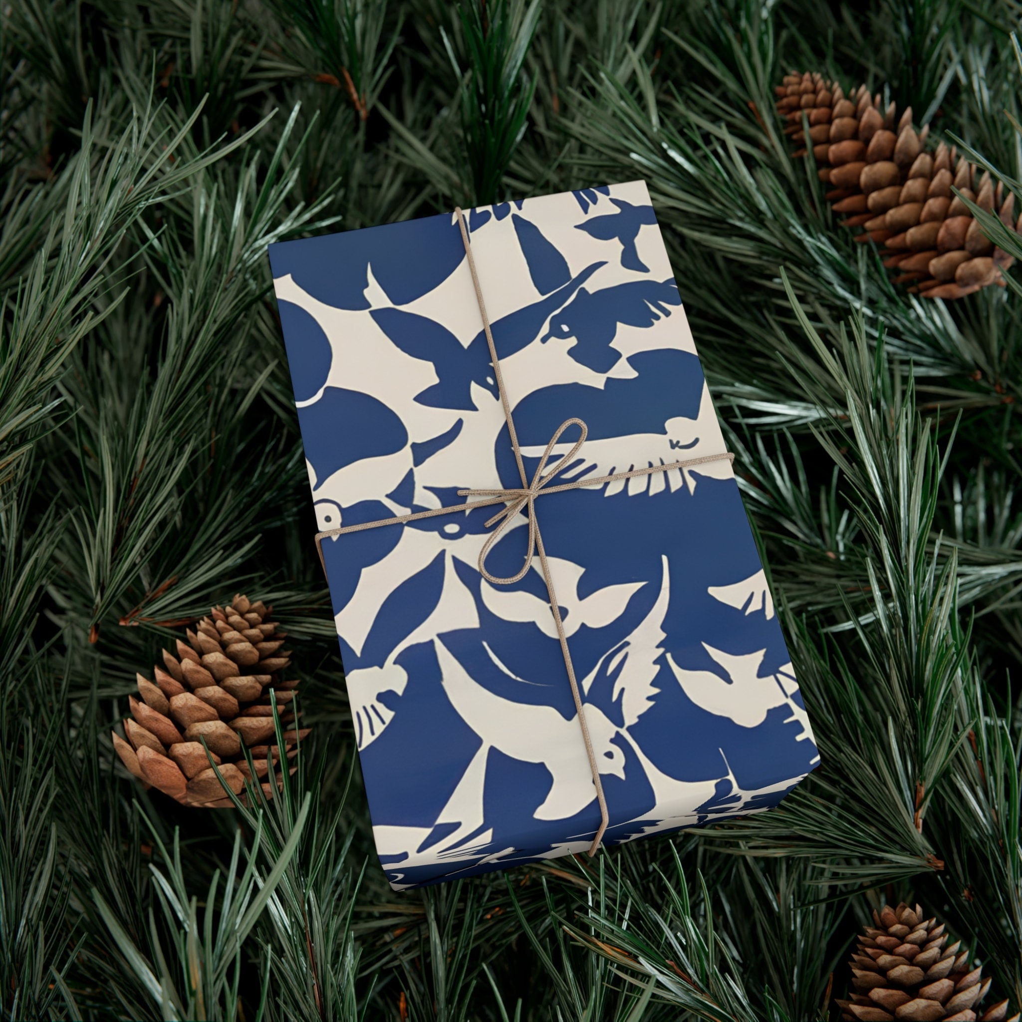 Vintage Pigeon Bird Pattern Birthday Gift Wrapping Paper - Elegant Blue and White Design, Classic Gift Wrap - Eco Friendly