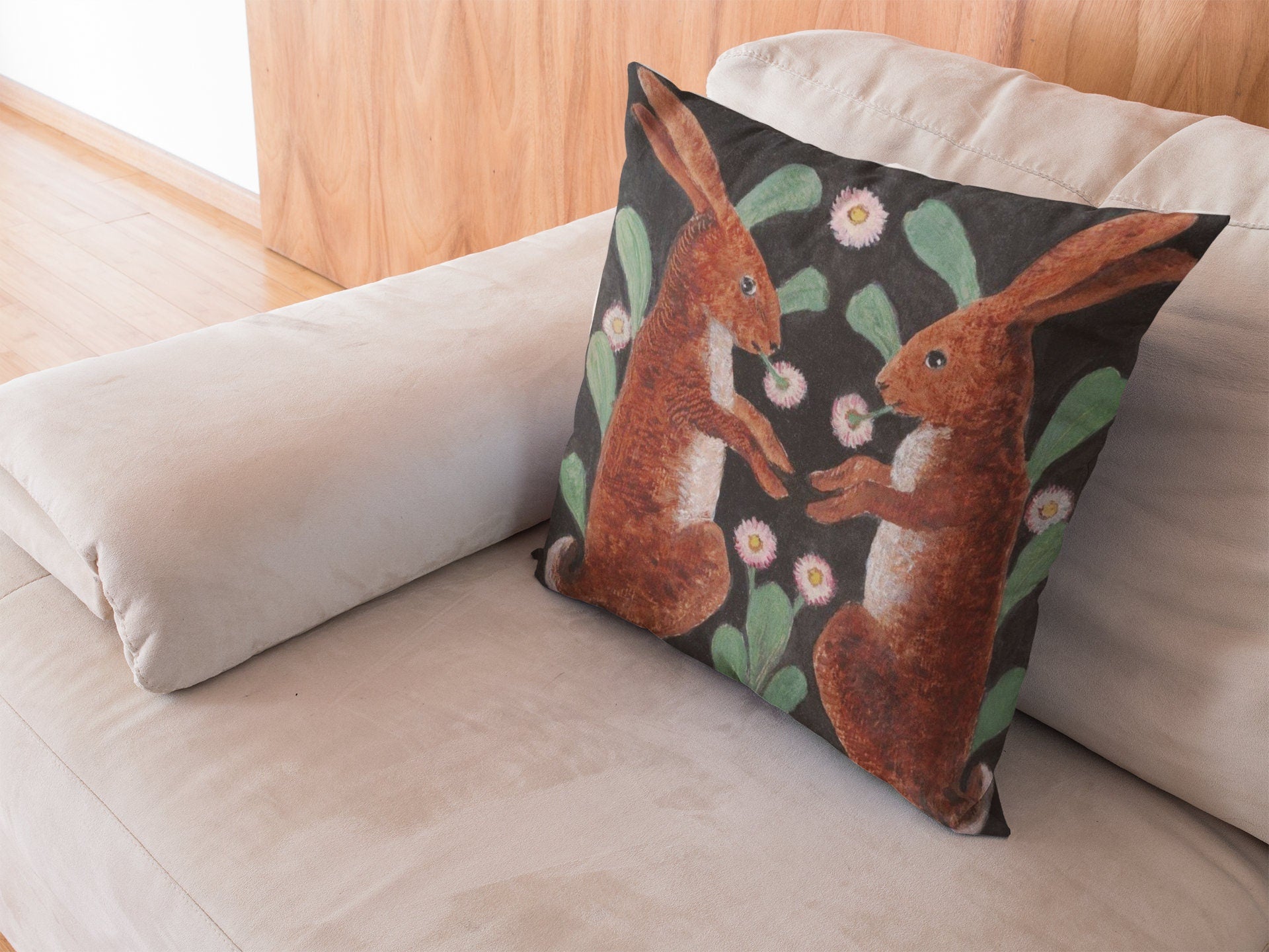 William Bell Scott 'Two Hares' Art Pillow, Elegant Vintage Cottagecore Decor, Ideal for Easter and Home Gift